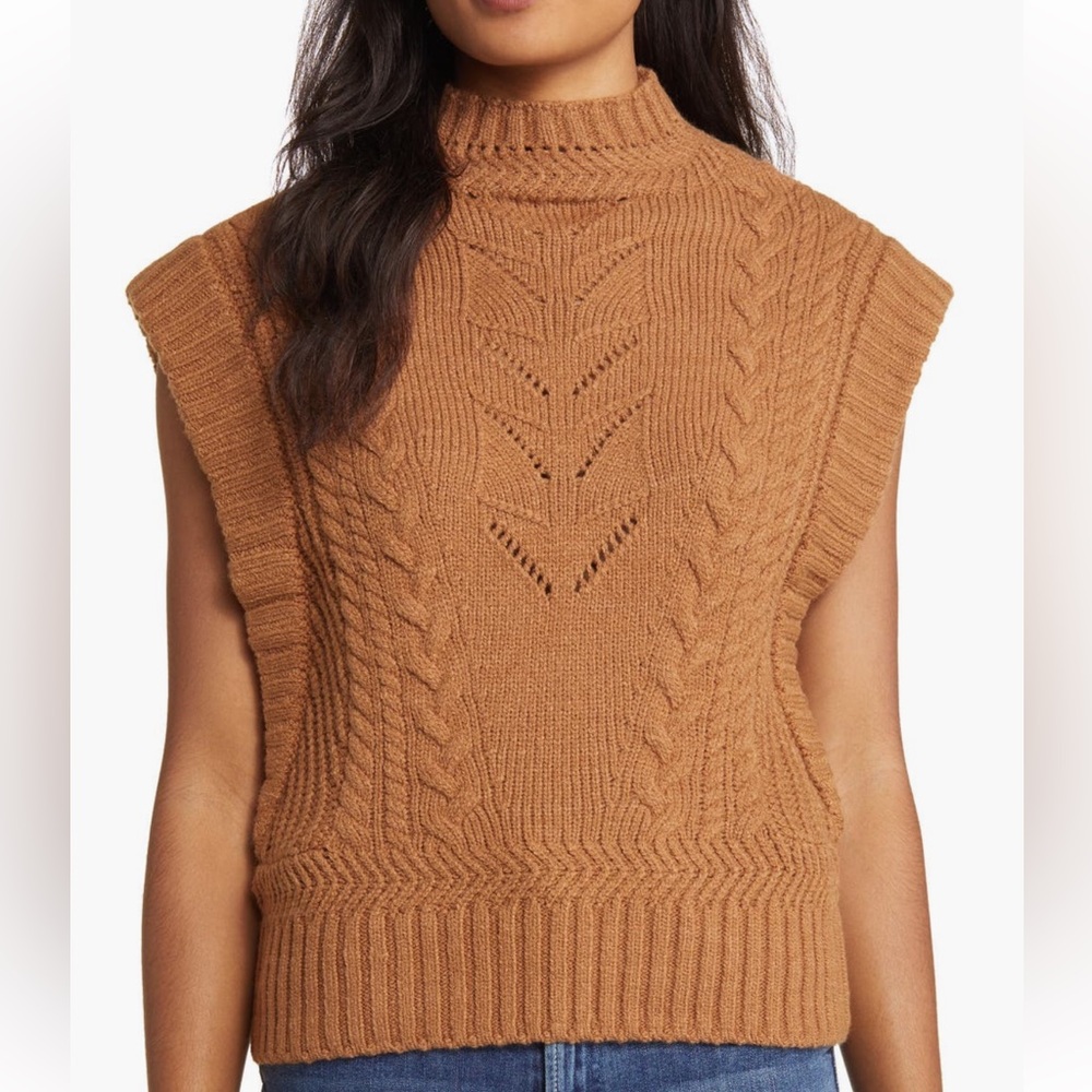 Wit & Wisdom Cable Knit Mock Neck Sweater Vest Camel Size L